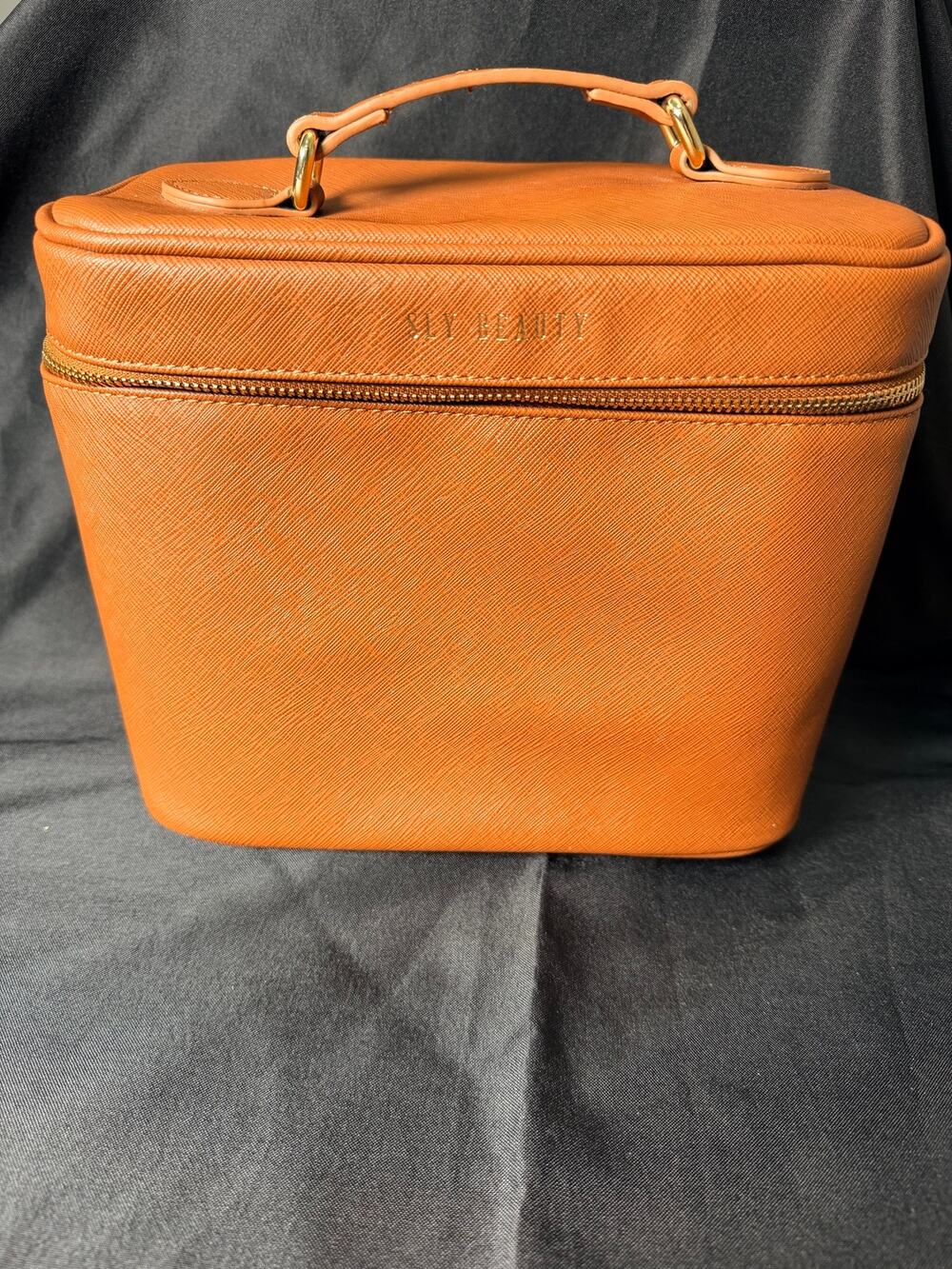 Sly Beauty The Ever Need Makeup Cosmetic Bag Saddle Brown Vegan Leather